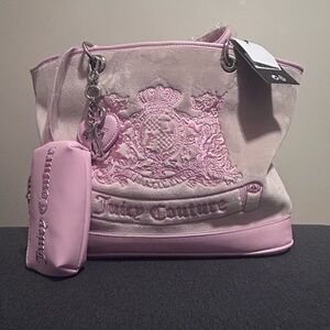 Juicy Couture Twig Scottie Dogs Tote Bag Pink Velour Rare Shopper NWT